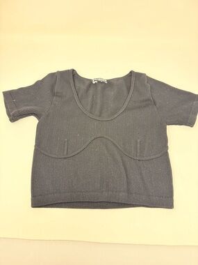 ZARA Black Ribbed Scoop Neck Baby Tee Crop Top XS
